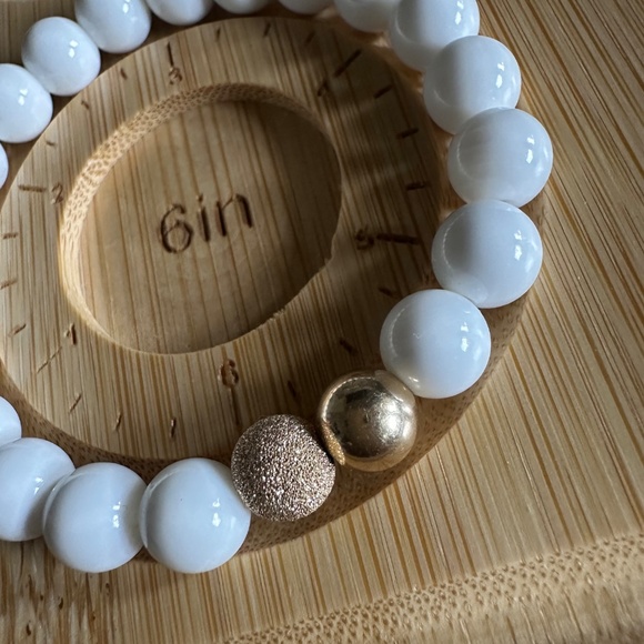 White Compressed Shell Stretch Bracelet w/ 14k Gold Filled Spacers - Picture 4 of 5